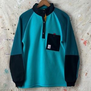 Topo Designs 1/4 Snap Teal and Black Fleece Pullover